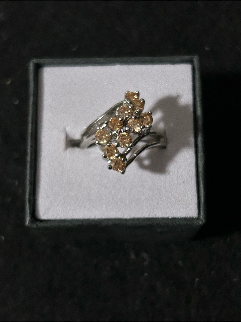 Elegant Champagne Stone Cluster Bypass Ring (Size 5)